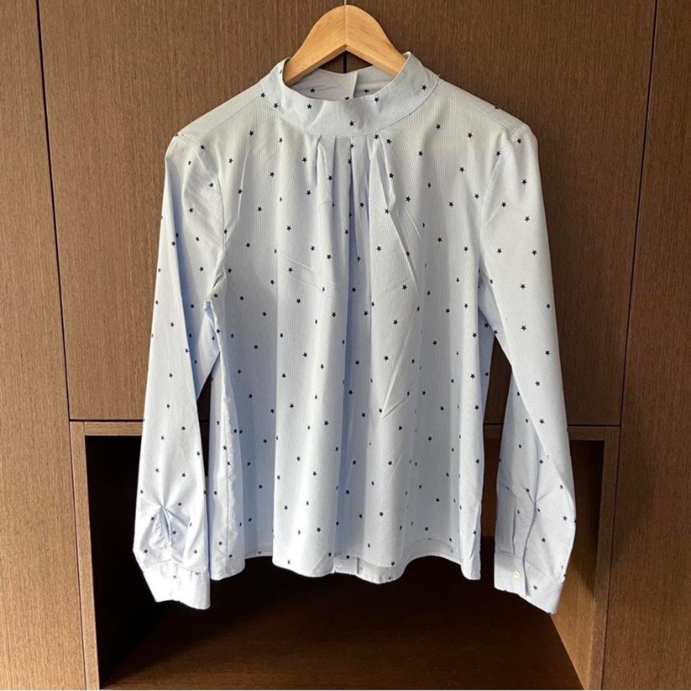 H&M cotton star print stripe button shirt